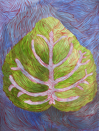 Srdce lípy, 2023, akryl na desce, 30 x 40 cm